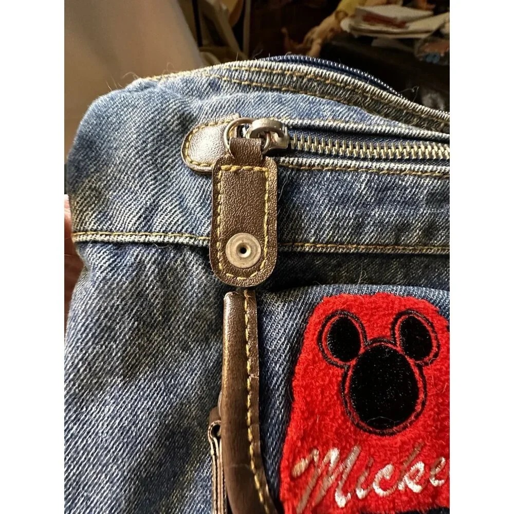 Vtg Mickey‎ Mouse Disney 1990s Dark Denim Jean Purse Bag Patches Zippers READ
